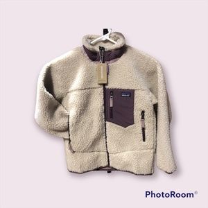 NWT Kids Retro-X Fuzzy Jacket in Natural with Hyssop Purple (multiple sizes)